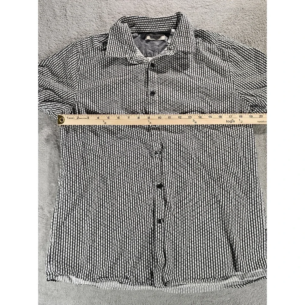 Kenneth Cole Reaction Mens Short Sleeve Button Down Shirt Black White Check M